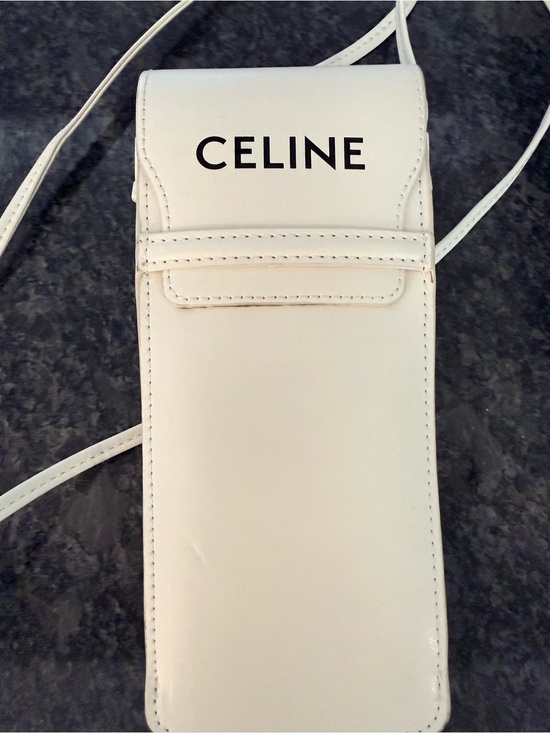 CELINE White Leather Crossbody Sunglasses or Phone Pouch with cleaning cloth main image 5